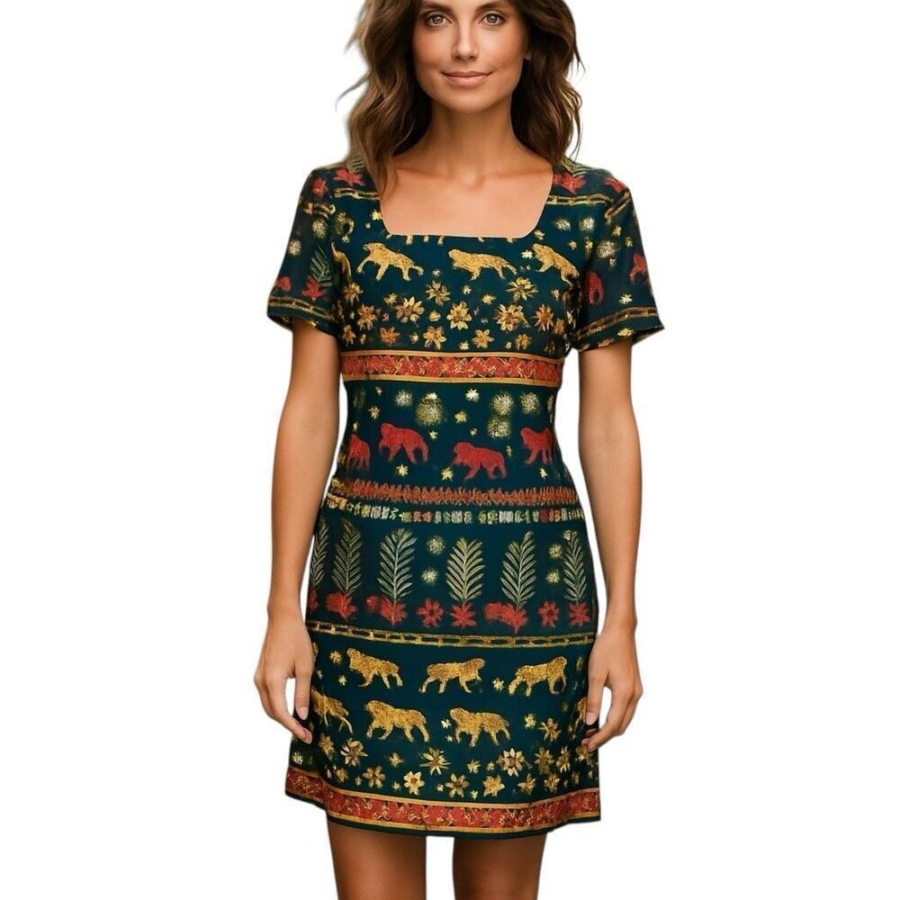 Vintage Safari Animal Print Shift Dress 12
